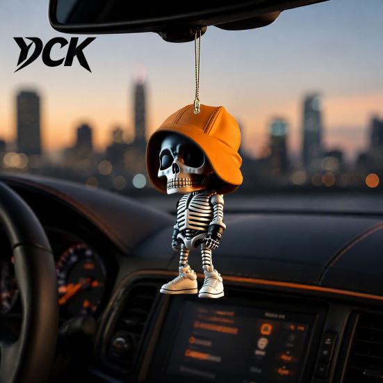 Backpack Pendant And Keychain Charm 2Pcs Hoodie Skeleton Ornaments, 2D Flat Acrylic Pendants, Gothic Gift for Car Enthusiasts Style Hanging