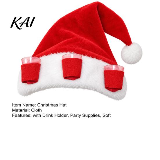 Beer Drinking Cap Plush Christmas Hat with Drink Holder, Adults Velvet Santa Claus Soft 3 Cups, Red Xmas for New Year Holiday Party Cups