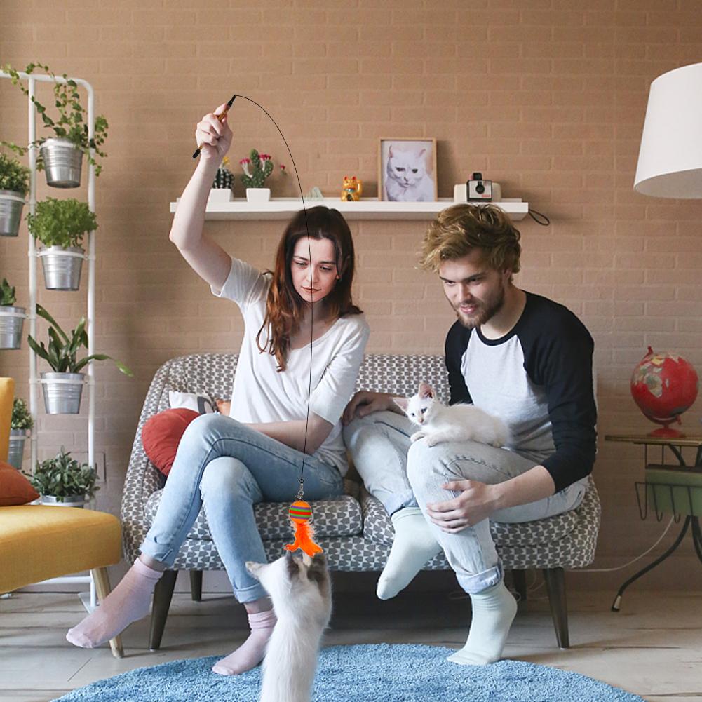 Интерактивная игрушка для кошки Смешной дразнилка с перьями и мячиком Палочка-игрушка с колокольчиком Игрушка-палочка для котенка Игрушка-дразнилка Принадлежности для кошек