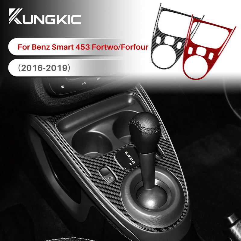 Real Soft Carbon Fiber Car Gear Shift Panel Frame Trim Sticker for Mercedes Benz Smart 453 Fortwo/forfour 2016 2017 2018