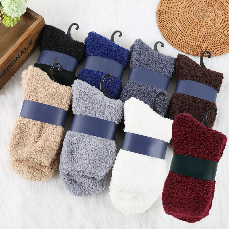 Autumn Winter Plush Thickened Warm Socks Middle Tube Velvet Soft Coral Fleece Fluffy Sleeping Fuzzy Home Floor Men Boots Socks