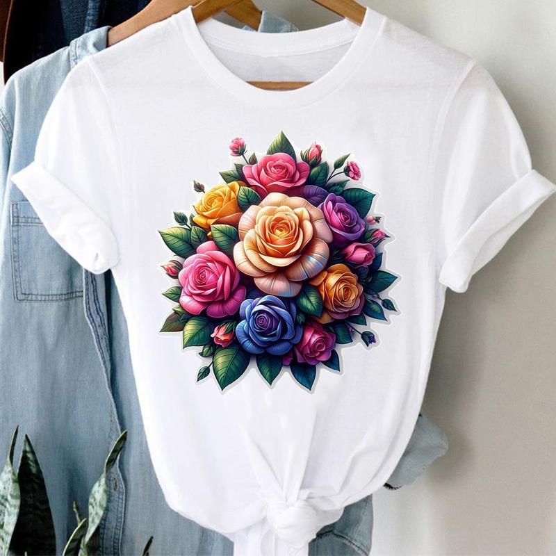 (Азиатский размер) Прекрасный растительный тренд 90-х годов, одежда, повседневная женская футболка с цветочным принтом, модная футболка с коротким рукавом, женские графические футболки