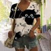 Ladies' V-neck Short Sleeve Tee Tops 3d Cartoon Cute Digital Printed Loose Casual T-shirt