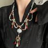 Ethnic Style Horse Face Skirt Necklace Pearl Long Tassel Necklace Vintage Hanfu Ruyi Pendant  Hanfu
