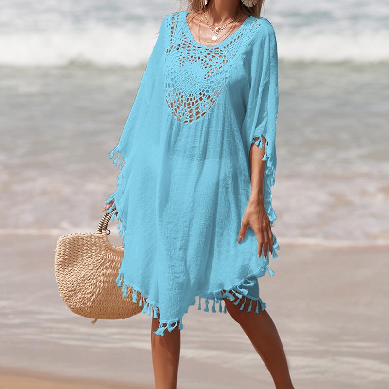 Трансграничная праздничная вязаная крючком лоскутная юбка с кисточками для пляжа и кардиган-накидка для защиты от солнца