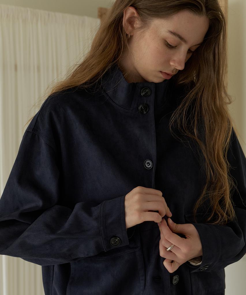AMONG A Suede Bomber Jumper_Navy