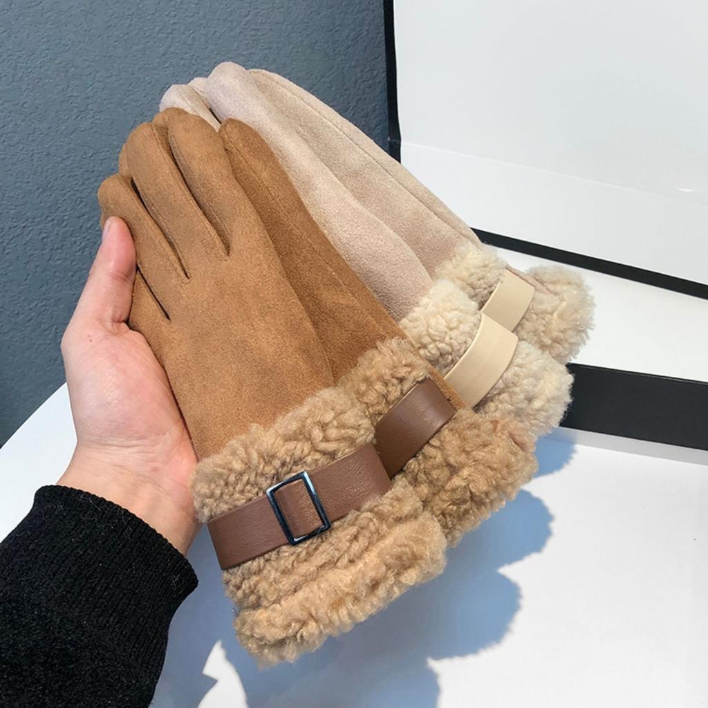 Перчатки женские зимние бархатные утолщенные теплые для улицы, для езды, вождения, катания на лыжах, непродуваемые, с сенсорным экраном, из овечьей шерсти