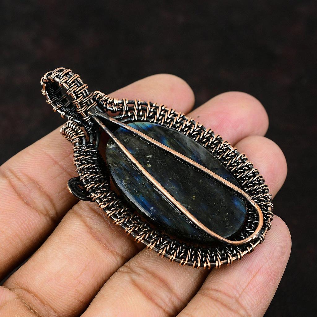 Кулон из лабрадорита и меди, подвеска из медной проволоки с драгоценным камнем, уникальный подарок ручной работы для нее, ювелирные изделия из лабрадорита и меди, свадебный подарок