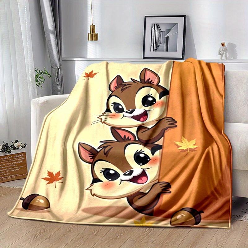 1pc Seasonal Home Decorative Blanket, Universal Throw for All Seasons, Cute Squirrel Design, for Decorating Your Own Sofa and Living Room, S