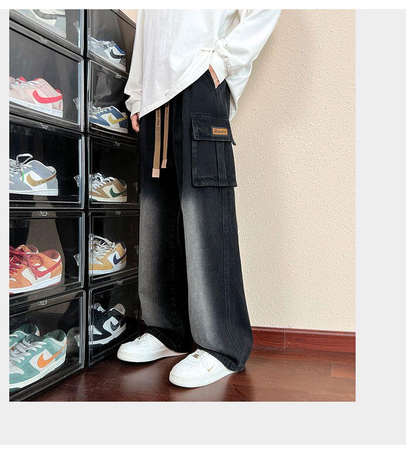 M-8XL Gradient Washed Men's Loose Wide Leg Jeans for Spring/Autumn 2025