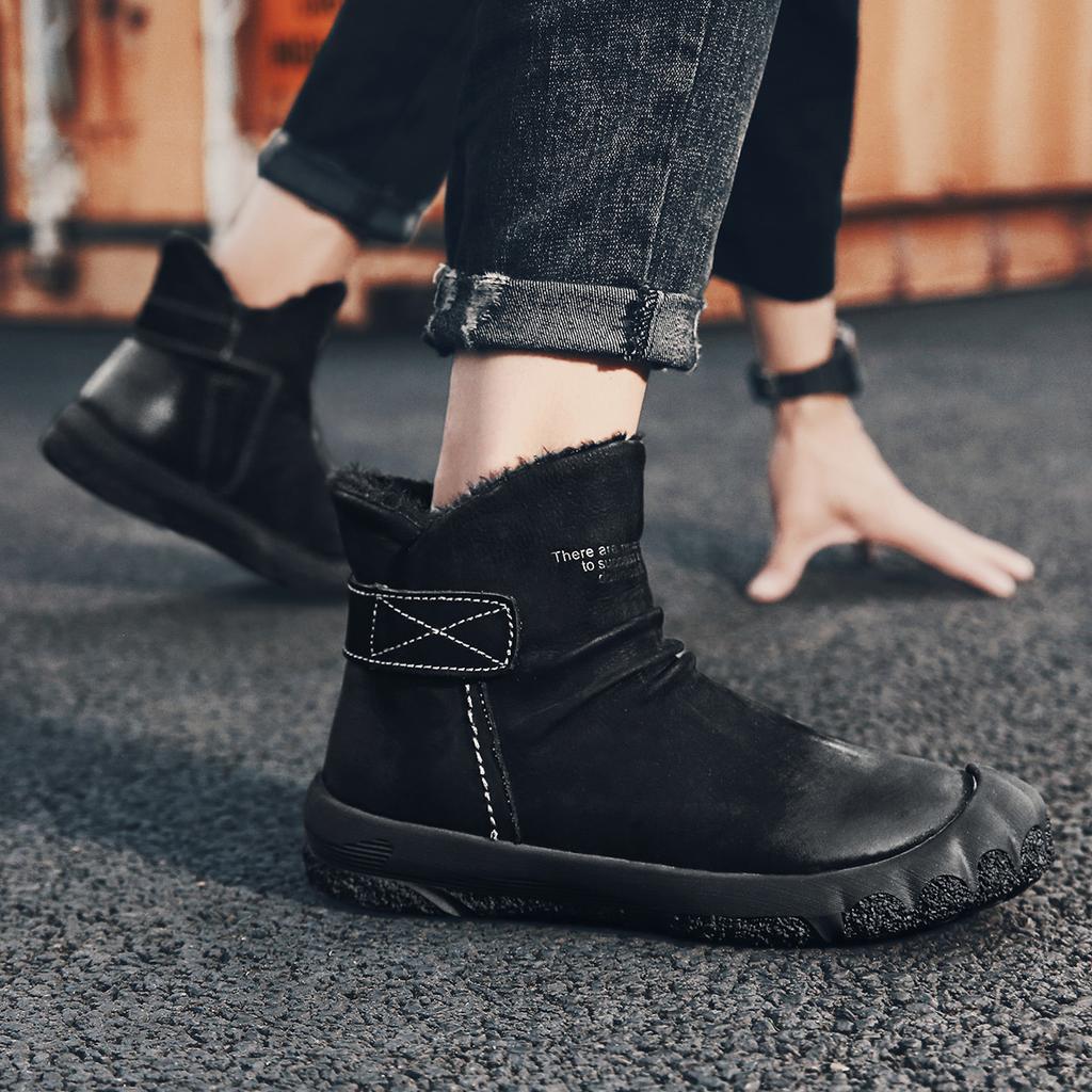 Ботинки для снега мужские меховые водонепроницаемые нескользящие зимние термообувь с толстой хлопковой подкладкой короткие ботинки из натуральной кожи с флисовой подкладкой