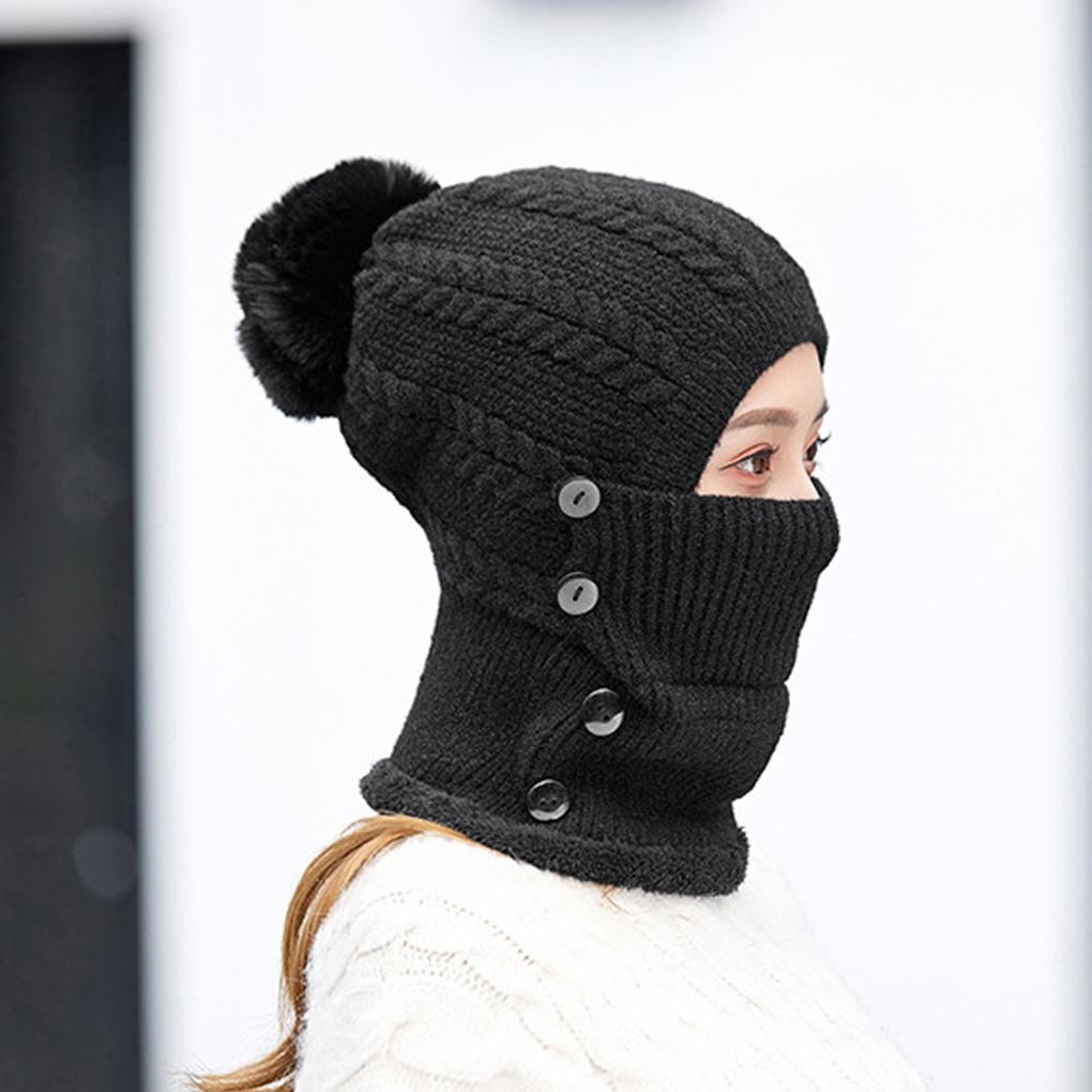 Winter cold weather gear: knit neck warmer, fur hat, and balaclava