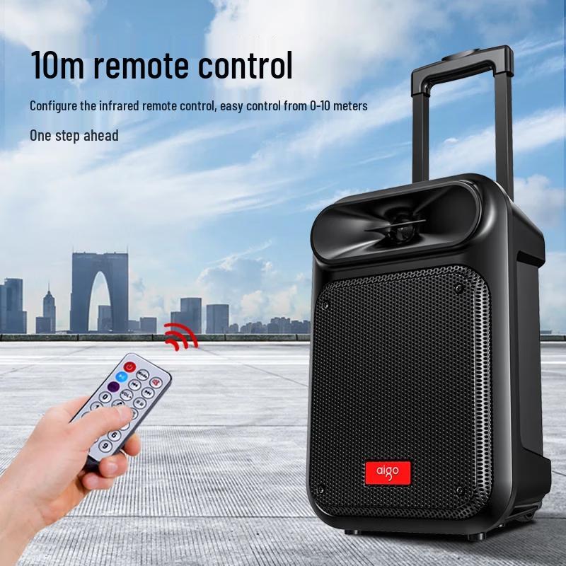 Aigo S55 8-дюймовая портативная уличная Bluetooth-колонка для караоке с двумя микрофонами, штепсель CN (адаптер в комплекте) (Китайская версия)