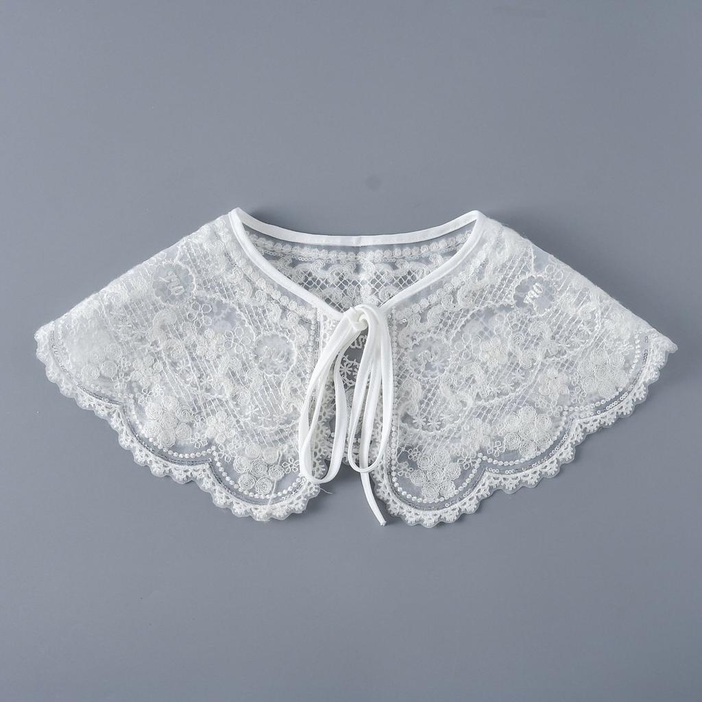 Girls Shoulder Wraps Shawl for Women's Shirt Fake Collar Front Tie White Lapel Blouse Detachable Collar Vintage Ladies Collar