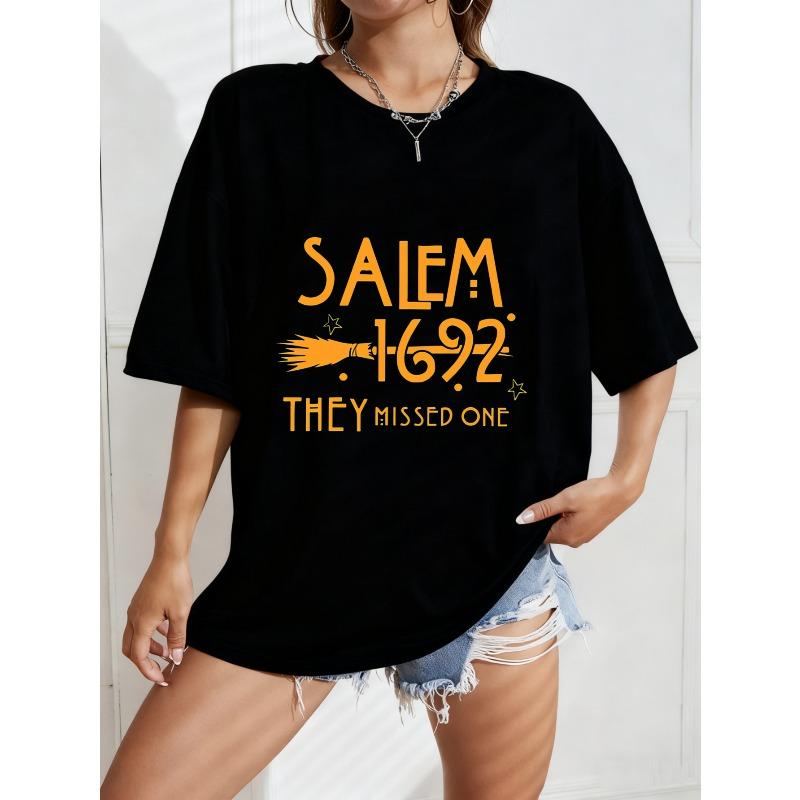 Белая футболка оверсайз Salem 1692 Они пропустили одну ведьму принт метлы повседневный летний топ для женщин и девушек