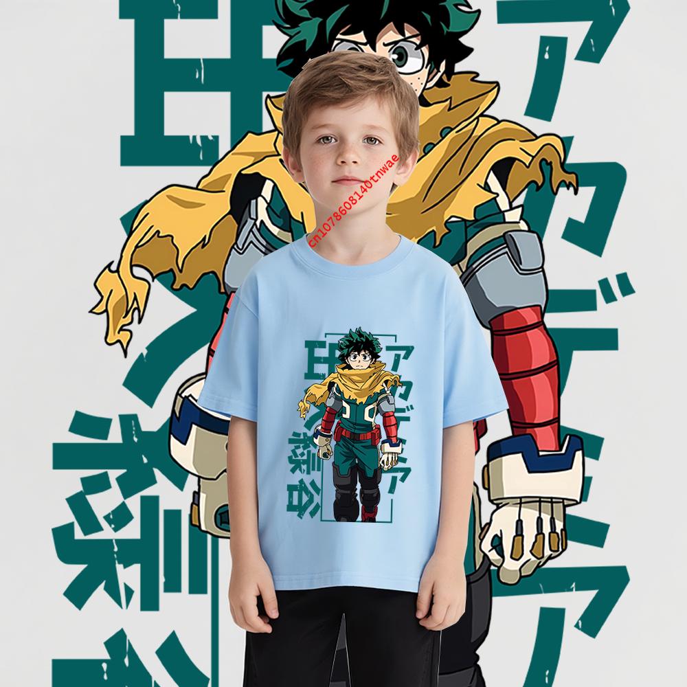 Kids Tshirt Mha Midoriya Print Anime Cartoon Tops for Boys Girls 100-160cm Casual Tee Children Clothing