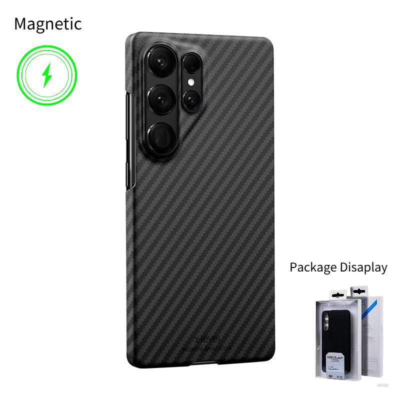 For Samsung S26 Ultra Thin Carbon Fiber Texture for Magsafe Case for S25 S24 Plus S23 Metal Lens Protector Skin Feel PC Cover
