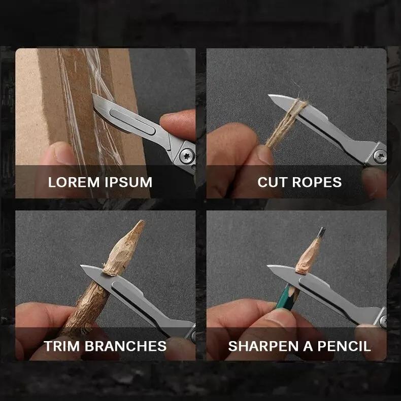 Machinery Stainless Steel Folding Scalpel Medical Folding Knife EDC Outdoor Unpacking Pocket Knife with 10pcs Replaceable Blades