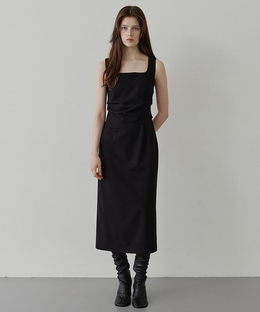 MAKE A TOAST Contour Square Long Dress (Black) Mbffop002Bk