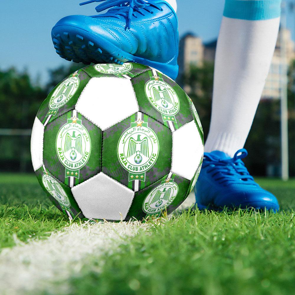 Raja Club Athletic Size 5 Soccer Ball, Machine-Stitched PVC, Durable & High Bounce, All Ages Fit, fan merchandise, matches & outdoor use.