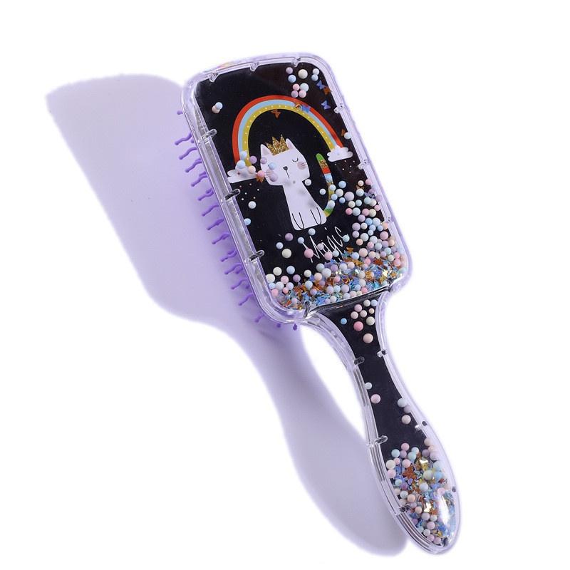 Children's Cartoon Unicorn Panda Rainbow Printing Airbag Foam Ball Transparent Hairdressing Plastic Comb Rainbow Comb