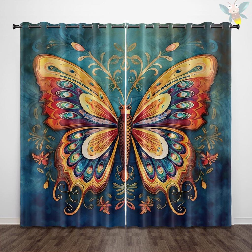 Dragonfly Pattern Glass Painted Blackout Curtains - Thickened Polyester, High Precision Sun Protection