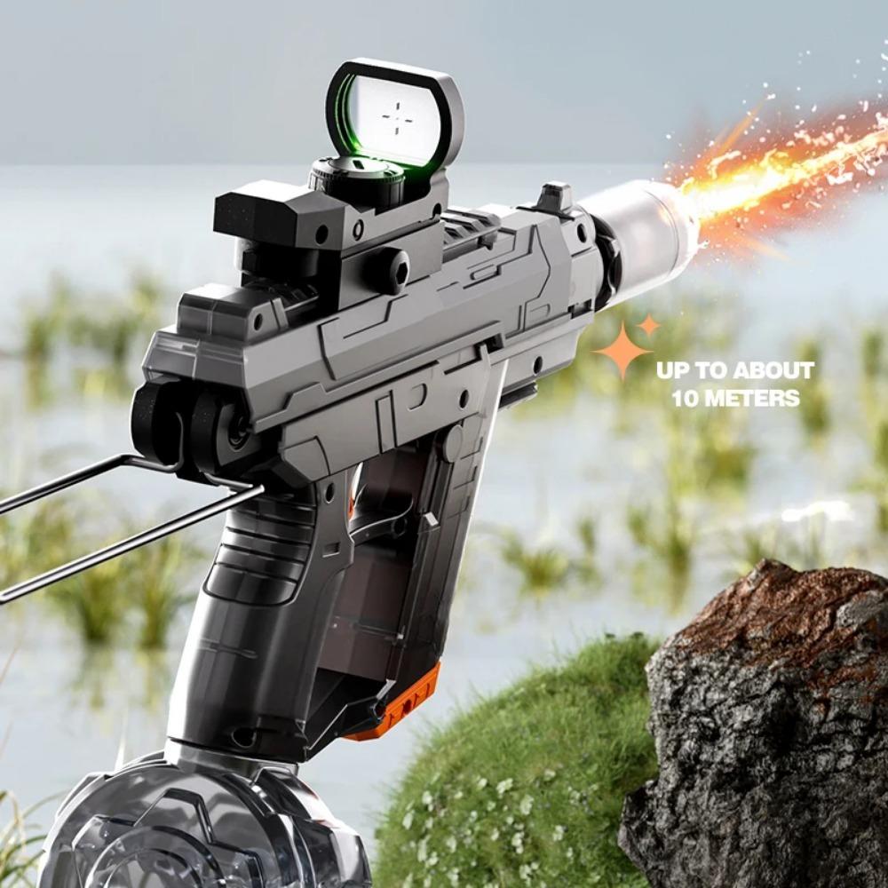 Электрический водяной пистолет Uzi с реалистичным пламенем из ствола, Водяной пистолет высокого давления для летних водных сражений в бассейне, Игрушки для взрослых