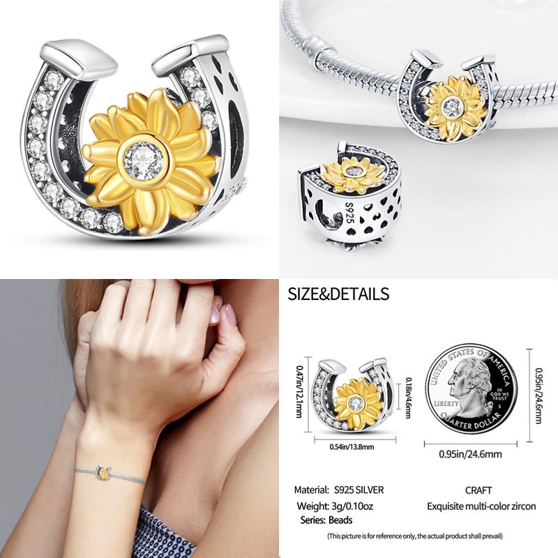 925 Silver Sunflower Butterfly Flower Heart Charm for 3mm DIY Bracelet, Beautifully Beaded DIY Fashion Maker Gifts