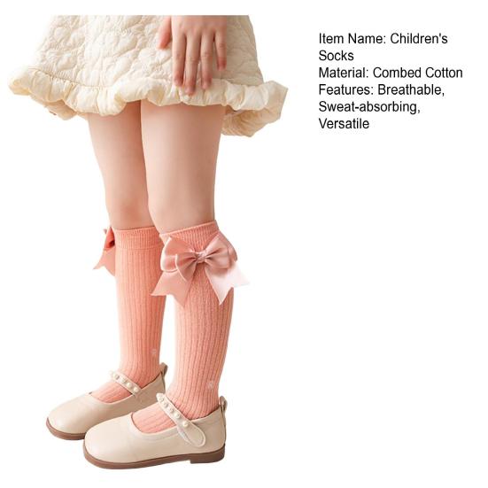 1 пара детских хлопковых гольфов с бантиками до колена, хлопковые длинные носки, очаровательные дышащие носки до середины икры для малышей 3-12 лет