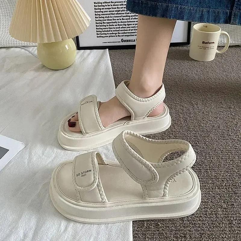 Summer 2025 Footwear Sandals for Women Beach Roman Style Outdoor Beige Platform Ladies Shoes Flat Rubber New Breathable Fashion