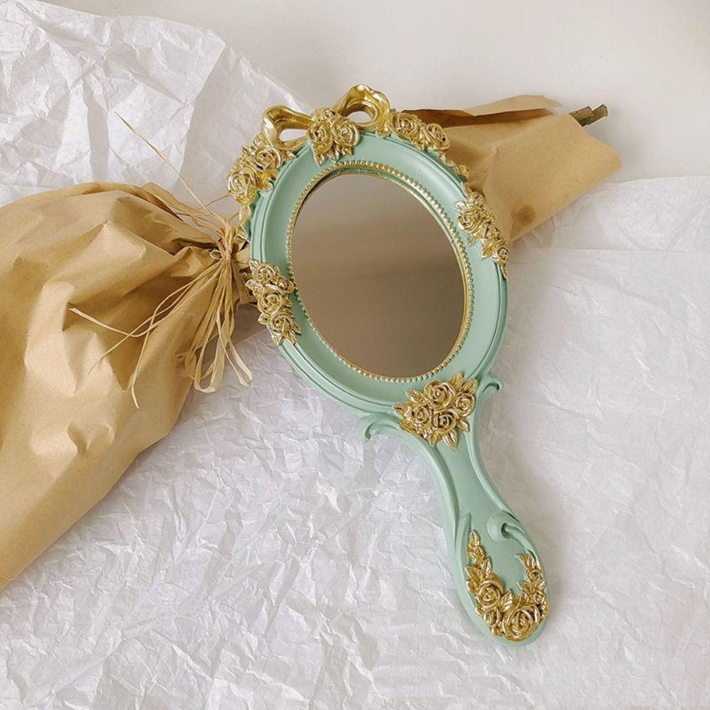 Single-Sided Cosmetic Mirror Embossed Rose Vintage Mirror Creative Handheld Mirrors Women Girls