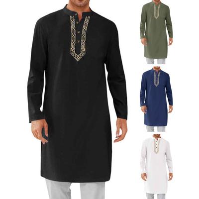 Мужской халат-кафтан с круглым вырезом и длинным рукавом, абайя, дышащая, на пуговицах, арабская одежда ихрам для повседневных случаев и молитв