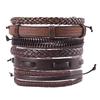 Retro Men's 5-Piece Adjustable Cross-Woven Leather Bracelet Set - National Style
