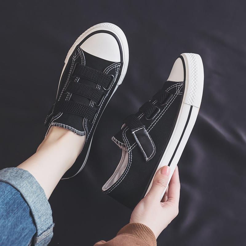 Низкие кеды женские на липучке весна новая пряжка маленькие белые туфли студенческие тканевые туфли женские ленивые туфли