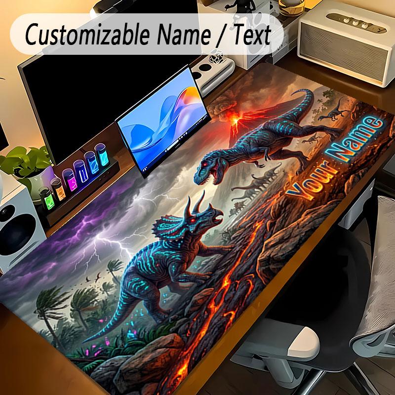 Dinosaur Theme Personalized Mouse Pad Custom Name Text Non Slip Desk Pad For Laptop Office Desktop