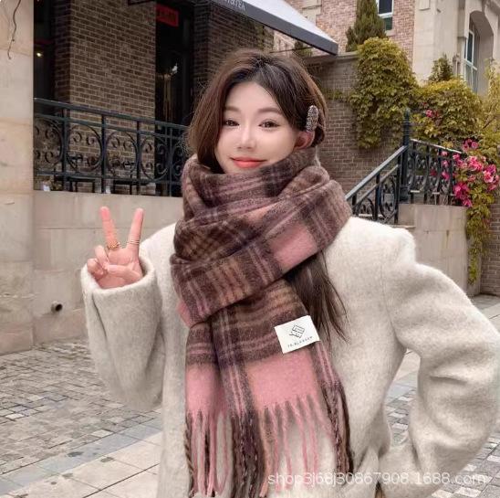 Scarf Korean atmosphere thickened scarf shawl women's warm scarf couple scarf winter versatile plaid scarf
