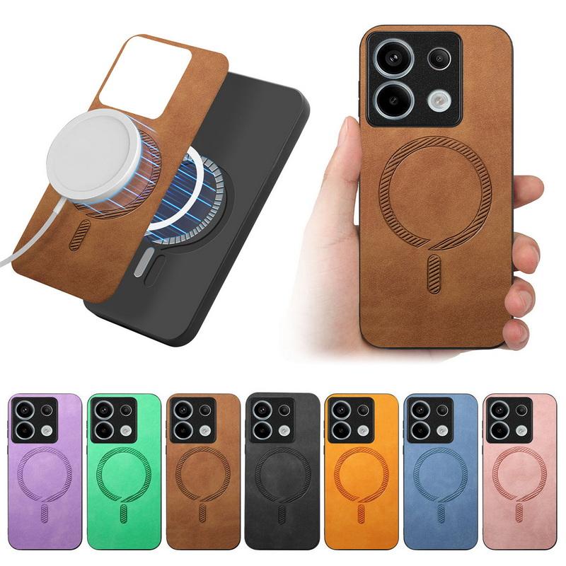 Luxury for Magsafe Magnetic Case for Xiaomi 13t Poco X6 F6 Pro Redmi Note 14 13 Pro K70e 13c PU Leather Shockproof Tpu Hybird Pc Solid Color Case