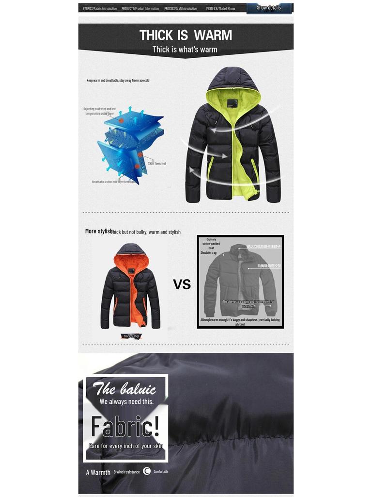 Мужская зимняя хлопковая куртка с капюшоном - Модная европейская и американская повседневная теплая куртка