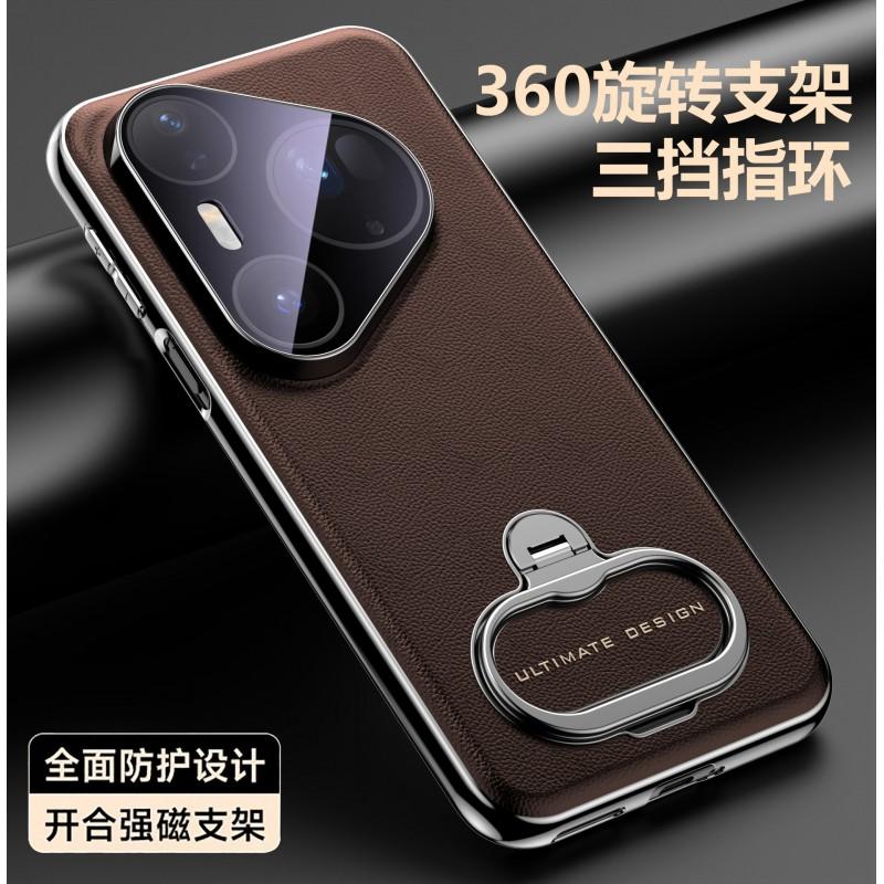 Premium Leather Phone Case With 360 Rotating Ring Stand Pura 70 Pro Ultra Magnetic Compatible