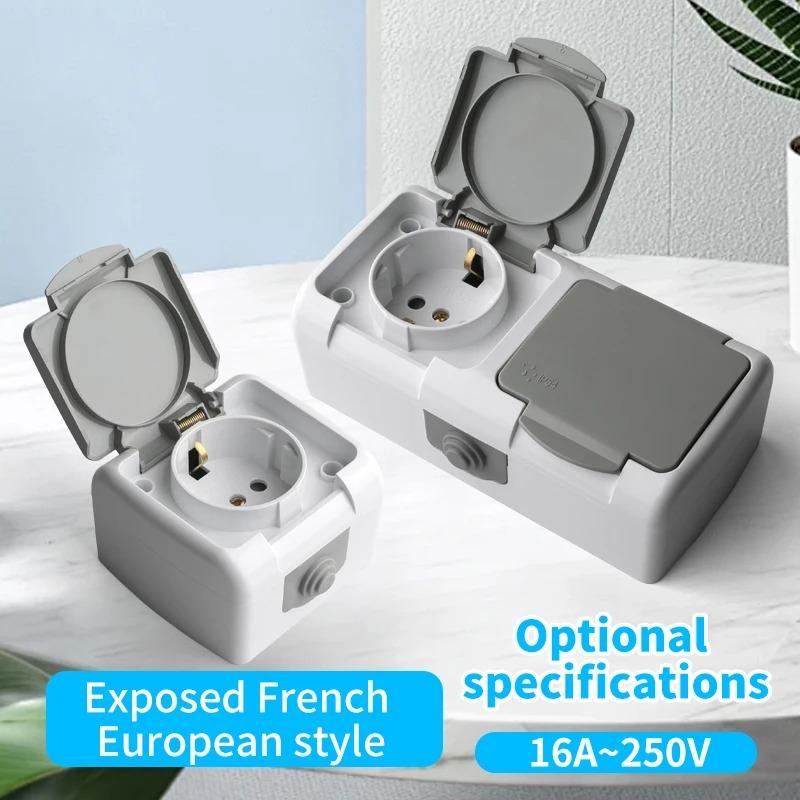 2P+E IP54 Наружная розетка Schuko, 1 гнездо, европейская, электрическая, водонепроницаемая, Китай, розетки и выключатели
