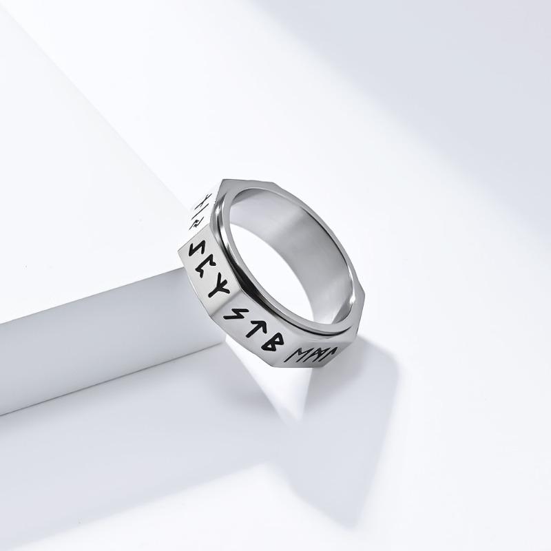 Восьмистороннее вращающееся кольцо из титановой стали с надписью Norse Viking для мужчин, матовый рисунок, ювелирные изделия для пар, нишевый дизайн, мужское декомпрессионное кольцо на палец