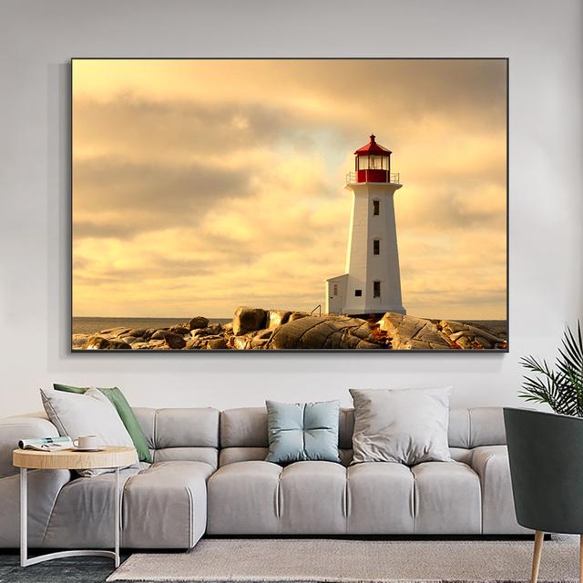 Пейзаж Волнорез Свет Маяк Море Холст Картина Природа Закат Плакаты и принты Настенные художественные фотографии Домашний декор Без рамки