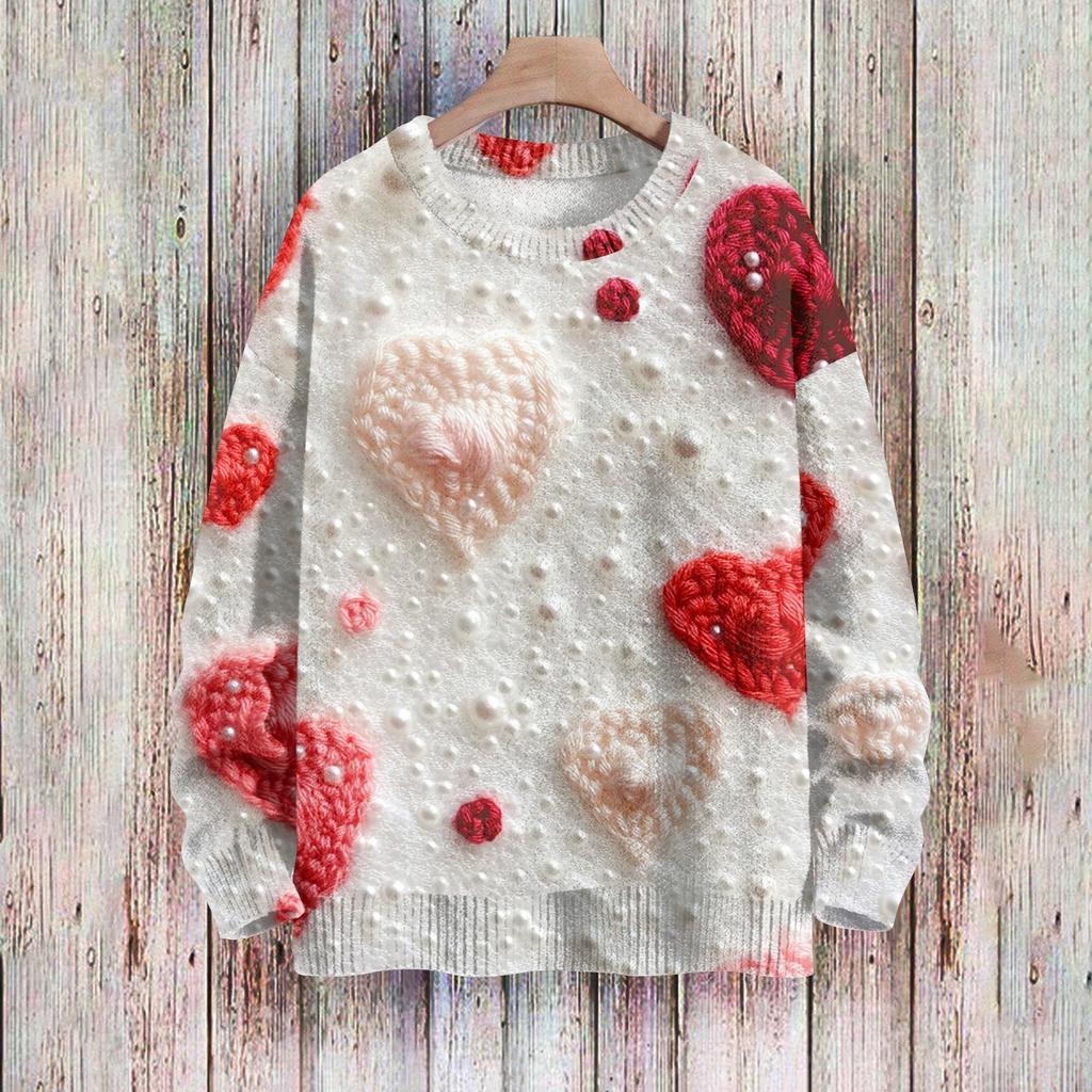 С Днем святого Валентина, толстовки для женщин, вязаный свитер, симпатичная рубашка, осенний свитер с круглым вырезом, топы