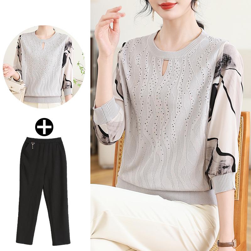 Вязаный осенний топ для мамы 2025 - Модная легкая футболка для женщин среднего возраста