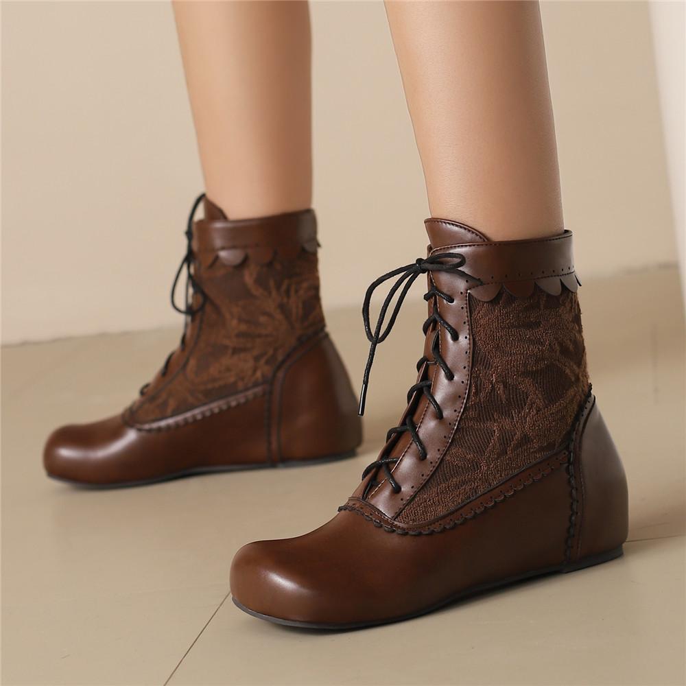 Модный дизайн женские ботильоны на щиколотке с круглым носком, внутренняя высота, шнуровка, большой размер 48 49 50, модные ботильоны для свиданий, весна-осень, новинка