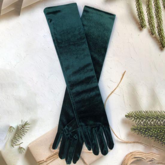 1 Pair Bride Wedding Gloves Golden Velvet Anti-slip Five Fingers Retro Pure Color