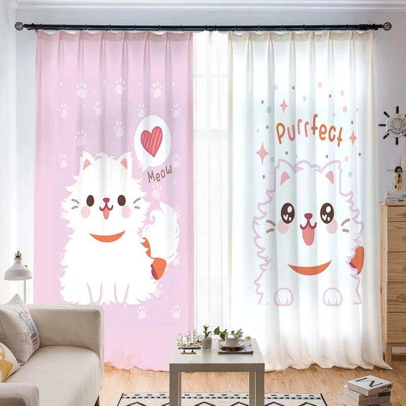 Детская спальня для девочек, высокие шторы с затемнением, розовые, в стиле принцессы, с рисунком из мультфильмов, милые, забавные, с рисунком животных, шторы, жалюзи, окна, новые, милые