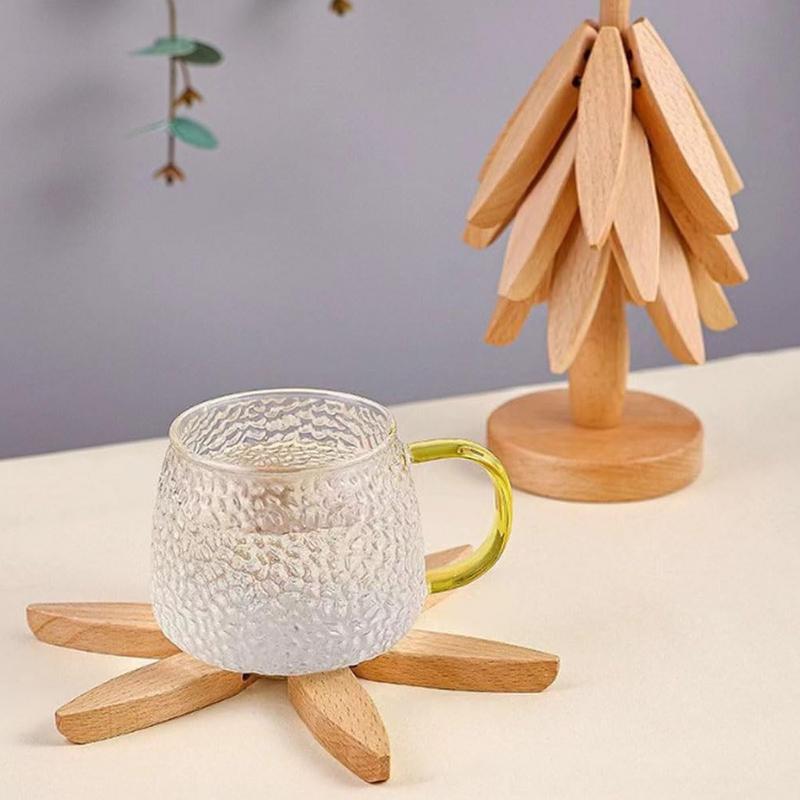 Wood Tree Shape Placemats Bar Home Decor Non-slip Coaster Set Wood Placemats Table Mat Round Cup Pad