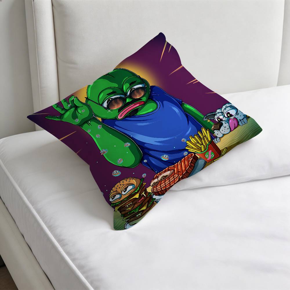 Meme Fuuny Frog PPepe Square Pillow Cover Decorative Throw Pillow Case for Sofa Couch Bed Home Car Living Room Decoration