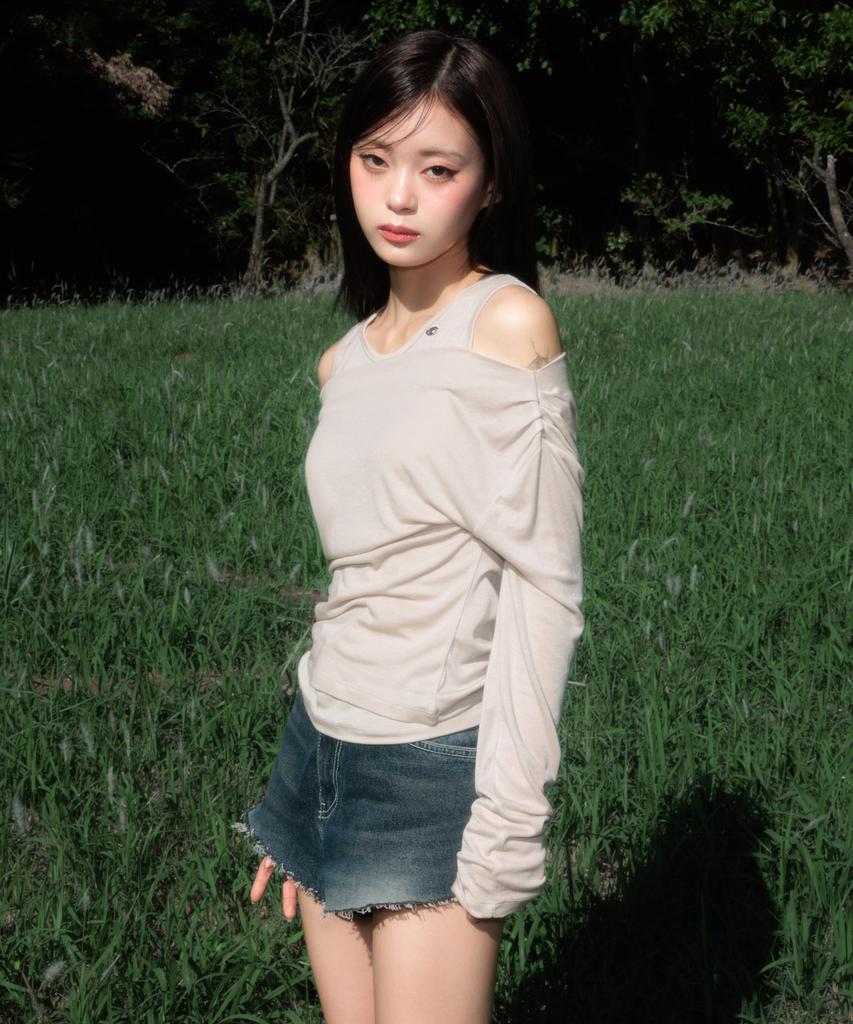 ROSEFRANTZ Layered Shirring Long Sleeve [Beige]